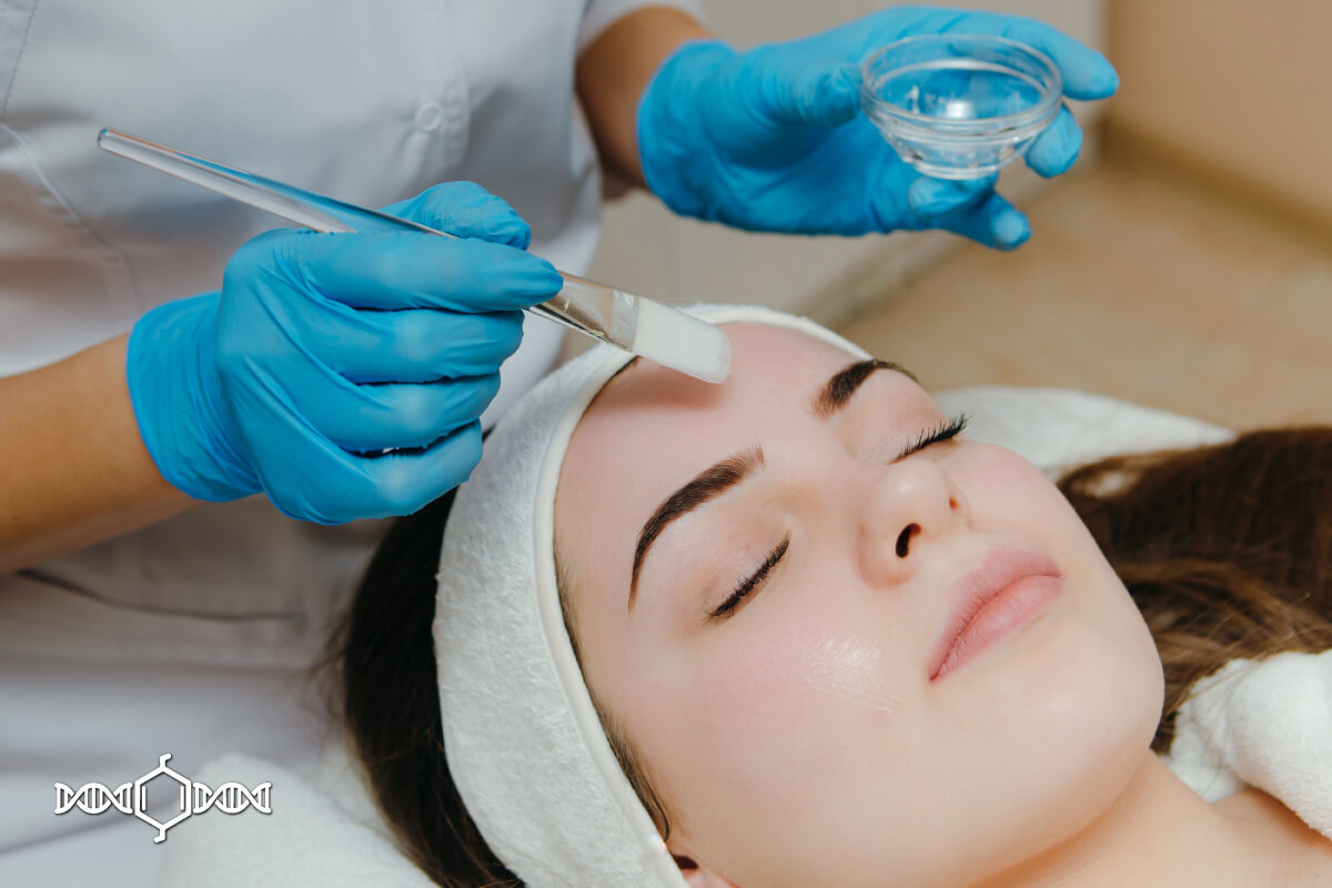 Caucasian woman getting a glycolic facial treatment in a spa
