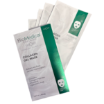 BioMedical Emporium Collagen Gel Mask packaging displayed on a clean white background, featuring an advanced face serum formulation with collagen peptides, vitamin E and hyaluronic acid.